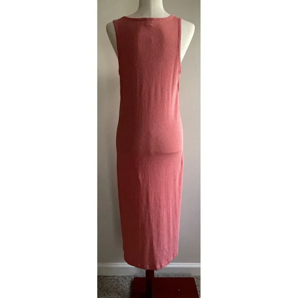 Old Navy Maxi Ribbed Tank Dress Womens M Pink/Coral Linen Blend Sleeveless